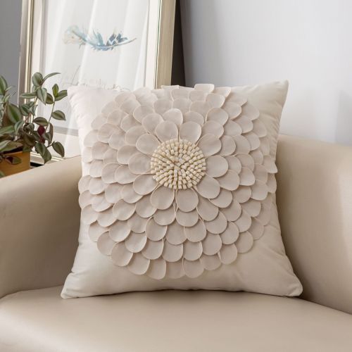 Affordable Luxury Style French Cream Style Three-dimensional Petals Netherlands Velvet Simple Sofa Pillow