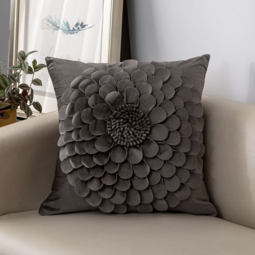 Affordable Luxury Style French Cream Style Three-dimensional Petals Netherlands Velvet Simple Sofa Pillow