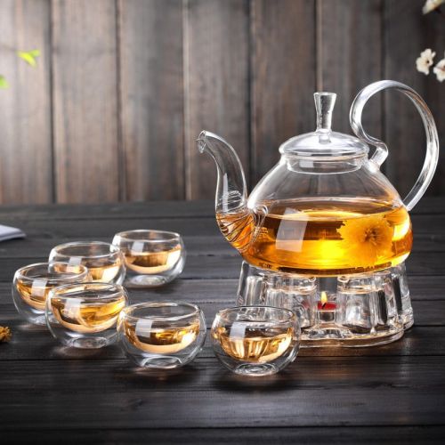 Glass Tea Set Suit With Tea Tray Kung Fu Tea Set High Temperature Resistant Glass Teapot Heart-shaped Candlestick Tea Set