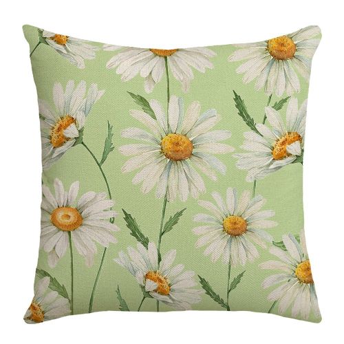 Summer Chrysanthemum Pillow Cover Green Plant Flower Linen