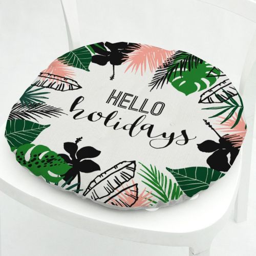 Green Leaves Geometric Polyester Chair Cushion Flowers And Plants