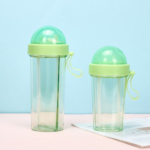 Double Drinking Straw Fruit Teas Plastic Cup Outdoor Large Capacity