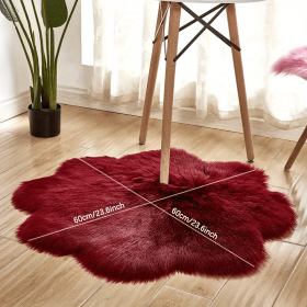 1pc, Soft and Plush Flower Shaped Fur Rug - Faux Sheepskin Area Rug for Bedroom, Sofa, and Nursery - Machine Washable and Perfect for Living Room and (Color: Burgundy, size: 60*60cm/23.62in*23.62in)