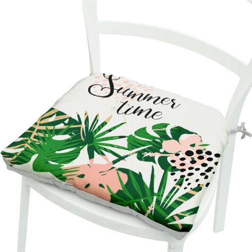 Green Leaves Geometric Polyester Chair Cushion Flowers And Plants