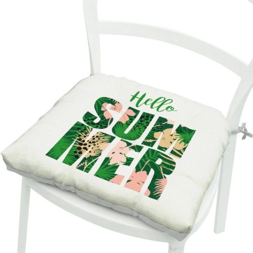 Green Leaves Geometric Polyester Chair Cushion Flowers And Plants